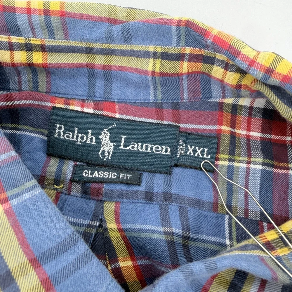 Polo Ralph Lauren Mens XXL Classic Fit Plaid Button Down Shirt Blue Red Cotton